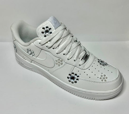 custom white air force 1 "shiny/pearl flowers"