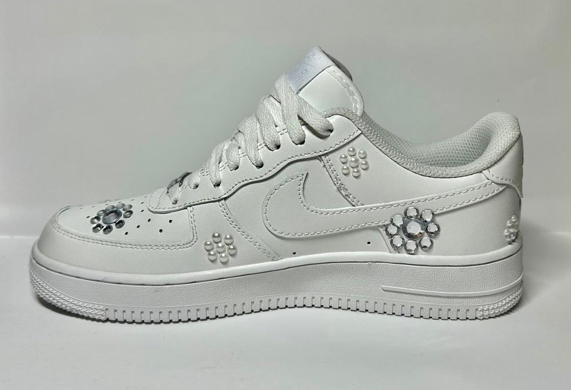custom white air force 1 "shiny/pearl flowers"