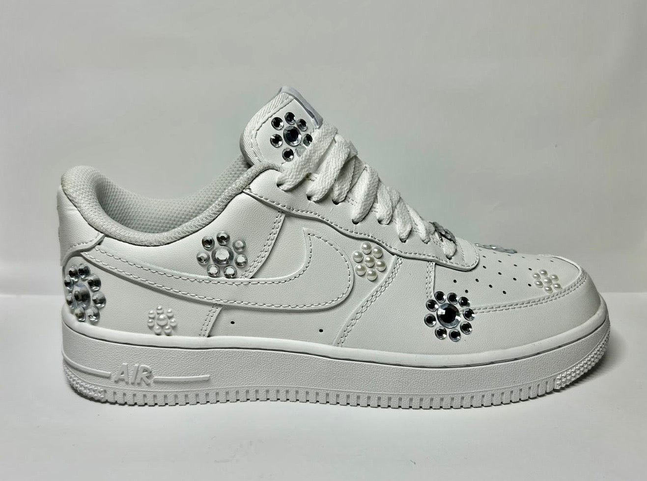 custom white air force 1 "shiny/pearl flowers"