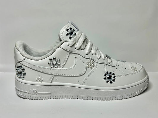 custom white air force 1 "shiny/pearl flowers"